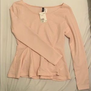 Blush pink, long sleeve peplum shirt